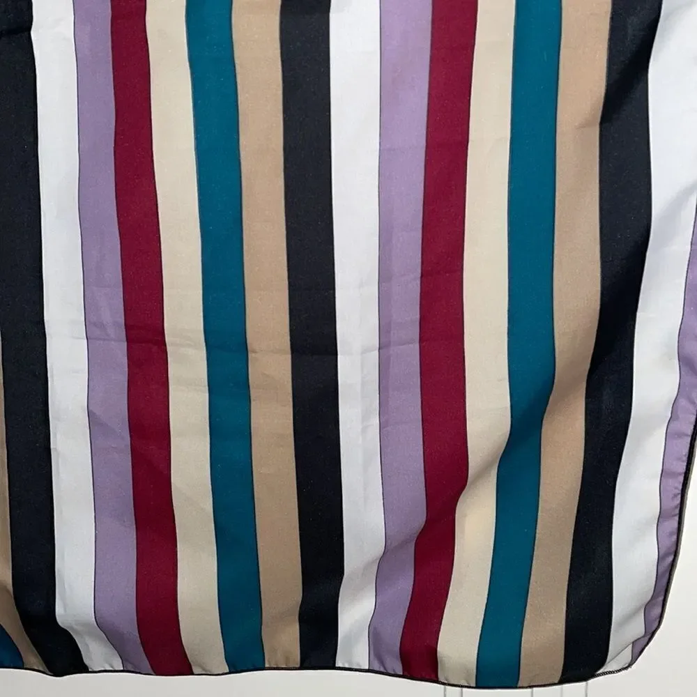 Vtg 70s/80s green,tan, black, white, lavender & maroon striped‎ polyester scarf